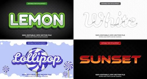 Bundle of editable text effect design vector. Set of editable text effect d.. Illustrazione stock