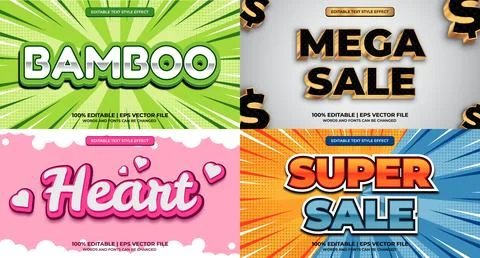 Bundle of editable text effect design vector. Set of editable text effect d.. Stock Illustration