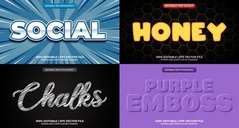 Bundle of editable text effect design vector. Set of editable text effect d.. Stock Illustration