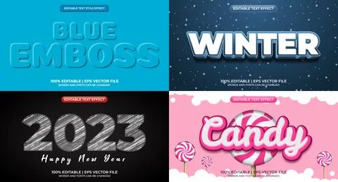 Bundle of editable text effect design vector. Set of editable text effect d.. Stock Illustration