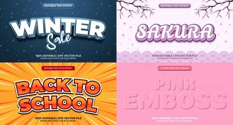 Bundle of editable text effect design vector. Set of editable text effect d.. Stock Illustration