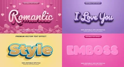 Bundle of editable text effect design vector. Set of editable text effect d.. Stock Illustration