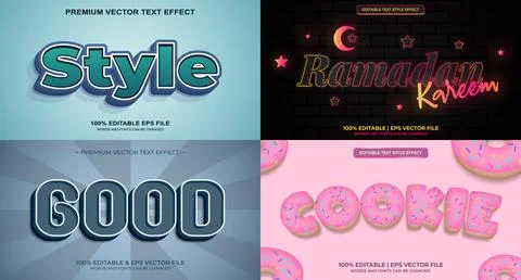 Bundle of editable text effect design vector. Set of editable text effect d.. Stock Illustration