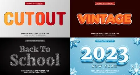 Bundle of editable text effect design vector. Set of editable text effect d.. Stock Illustration