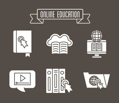Bundle of education online set icons Stock Illustration
