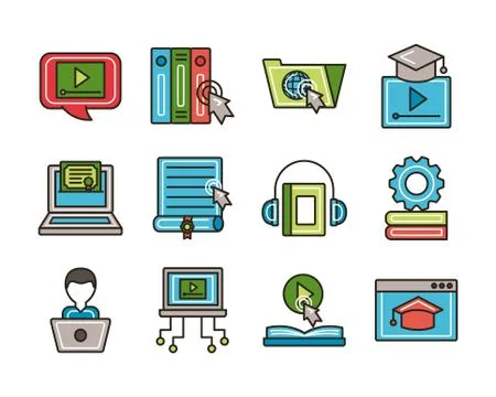 Bundle of education online set icons Stock Illustration