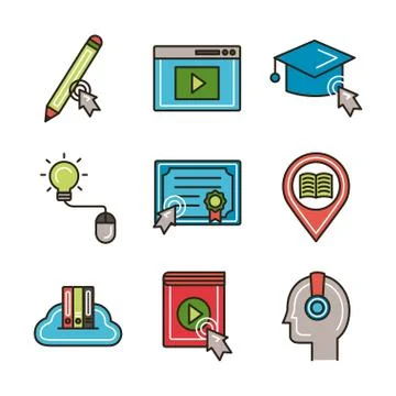 Bundle of education online set icons Stock Illustration