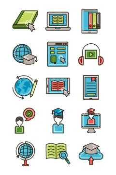 Bundle of education online set icons Stock Illustration