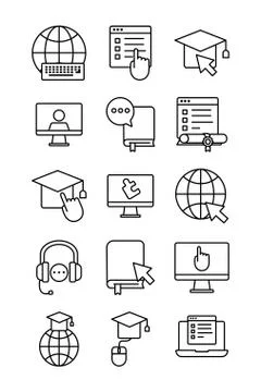 Bundle of education online set icons Stock Illustration