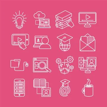 Bundle of education online set icons Stock Illustration