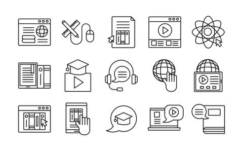 Bundle of education online set icons Stock Illustration