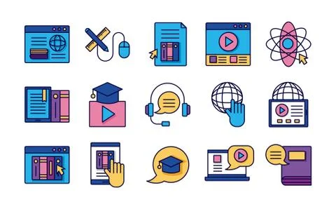 Bundle of education online set icons Stock Illustration