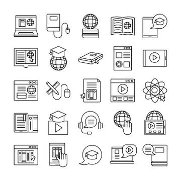Bundle of education online set icons Stock Illustration