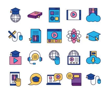 Bundle of education online set icons Stock Illustration