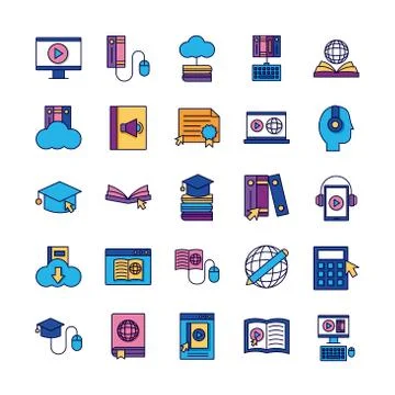 Bundle of education online set icons Stock Illustration