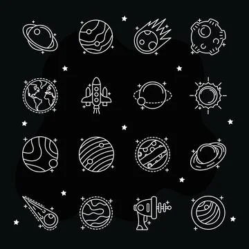 Bundle of eleven space set line style icons Illustrazione stock