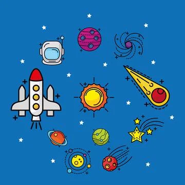 Bundle of eleven space set line and fill style icons Stock Illustration