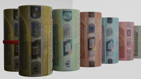 Bundle of euro banknotes with white background Stock Illustration