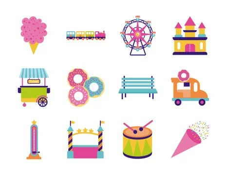 Bundle of fair entertainment set icons Stockillustratie