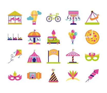 Bundle of fair entertainment set icons 스톡 일러스트