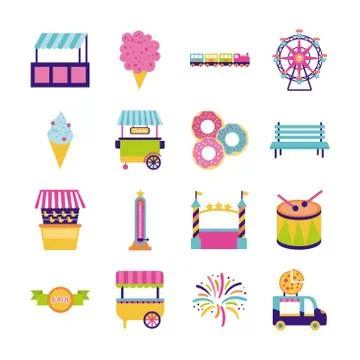 Bundle of fair entertainment set icons Illustrazione stock