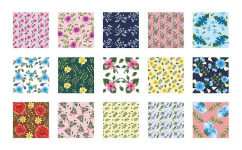 Bundle of fifteen Flowers patterns backgrounds Illustrazione stock