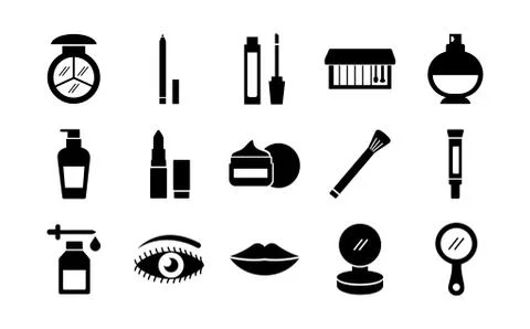 Bundle of fifteen make up cosmetics set icons Stock Illustration