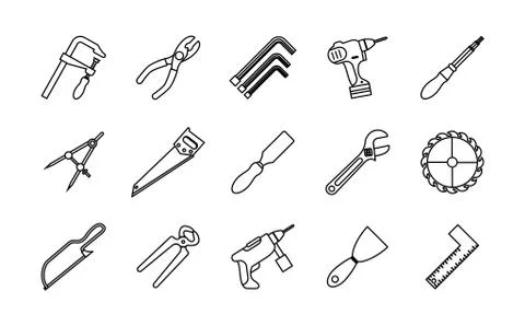 Bundle of fifteen tools set icons Stockillustratie