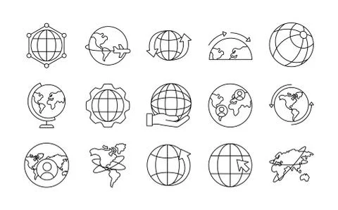 Bundle of fifteen world planet set icons 스톡 일러스트