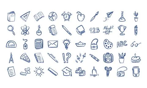 Bundle of fifty back to school supplies Stock Illustration