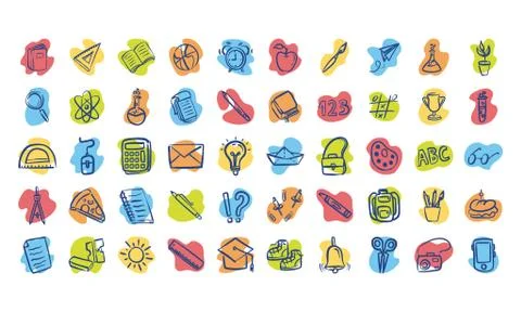 Bundle of fifty back to school supplies Stock Illustration
