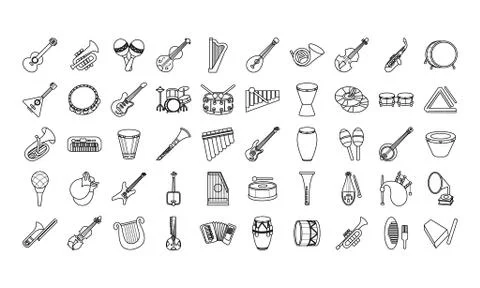 Bundle of fifty musical instruments set icons Stock Illustration