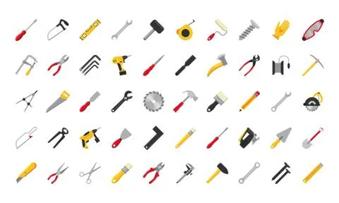 Bundle of fifty tools set icons Stockillustratie