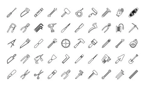 Bundle of fifty tools set icons Stockillustratie