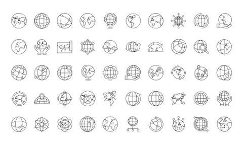 Bundle of fifty world planet set icons Stock Illustration