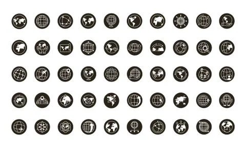 Bundle of fifty world planet set icons Illustrazione stock