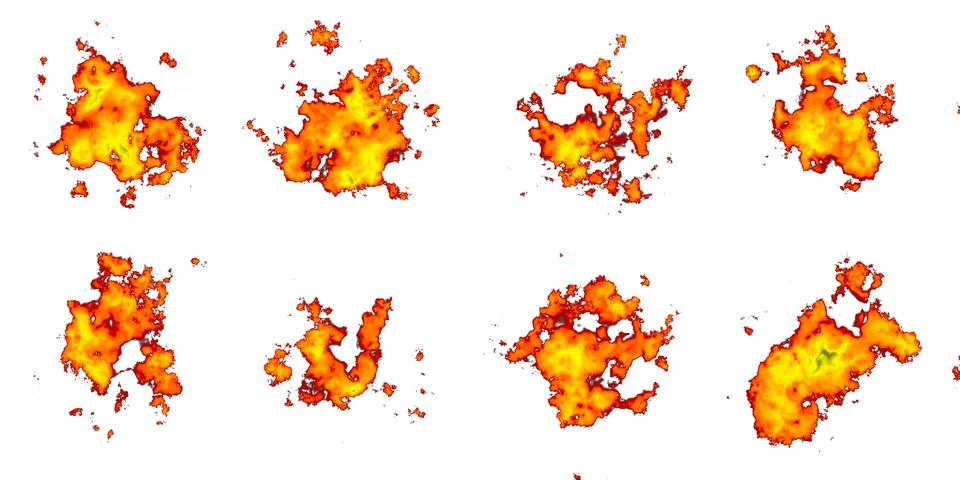 Bundle of fire and flames cutout overlay on transparent background Stock Photos