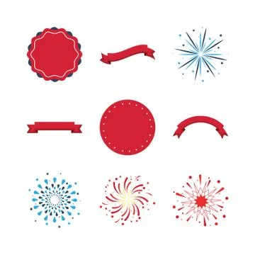 Bundle of fireworks and frames icons Stock Illustration