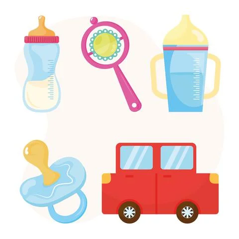 Bundle of five baby shower celebration icons Stock Illustration