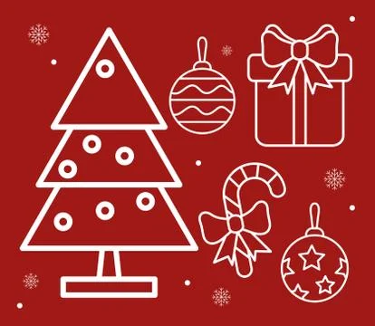 Bundle of five christmas set icons 스톡 일러스트