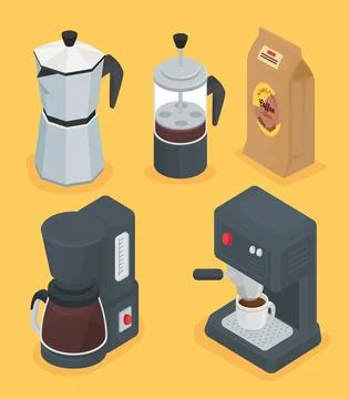 Bundle of five coffee drinks set icons Stock Illustration
