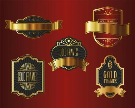 Bundle of five elegant golden frames 스톡 일러스트