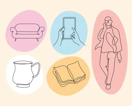 Bundle of five elements one line style icons Stockillustratie