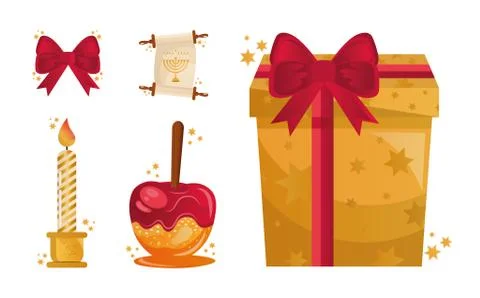 Bundle of five hanukkah set icons 스톡 일러스트