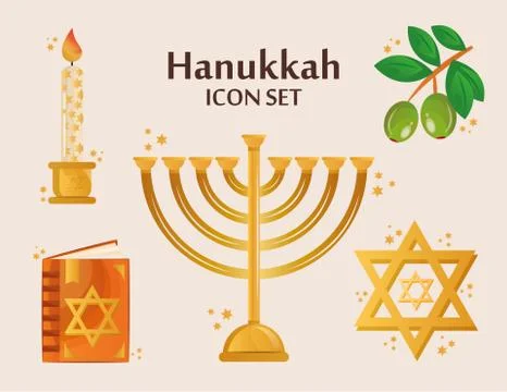 Bundle of five hanukkah set icons and lettering 스톡 일러스트