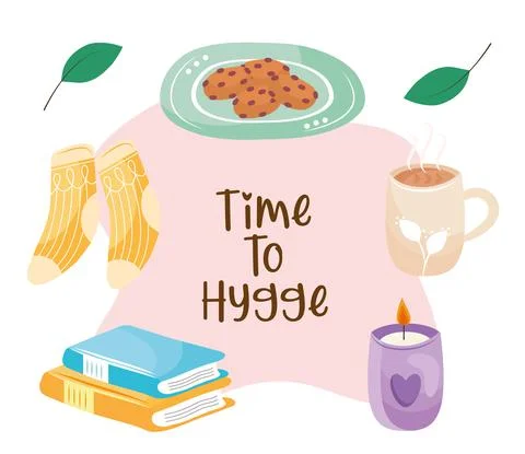 Bundle of five hygge style set icons and lettering 스톡 일러스트
