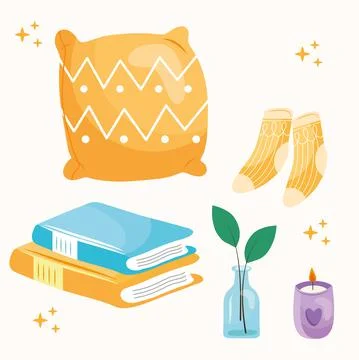Bundle of five hygge style set icons 스톡 일러스트