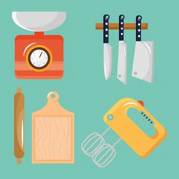 Bundle of five kitchen utensils set icons Stock Illustration