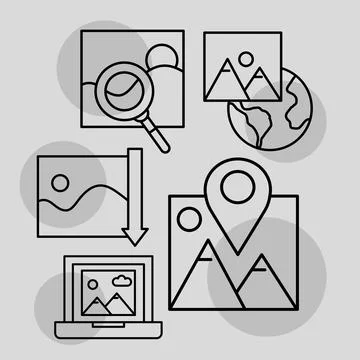 Bundle of five pictures with differents scenes line style set icons 库存插图