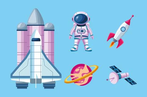 Bundle of five space set icons Stock Illustration